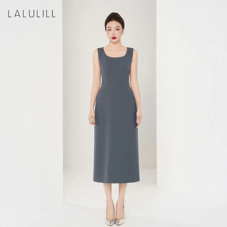LALULILL Đầm liền sát nách dáng A cổ U tuytsi - LDL24447