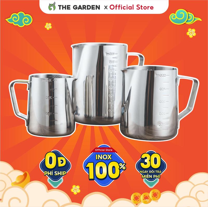 Ca đánh sữa inox có vạch chia 350ml - 550ml - 900ml 100% inox 304 - THE GARDEN