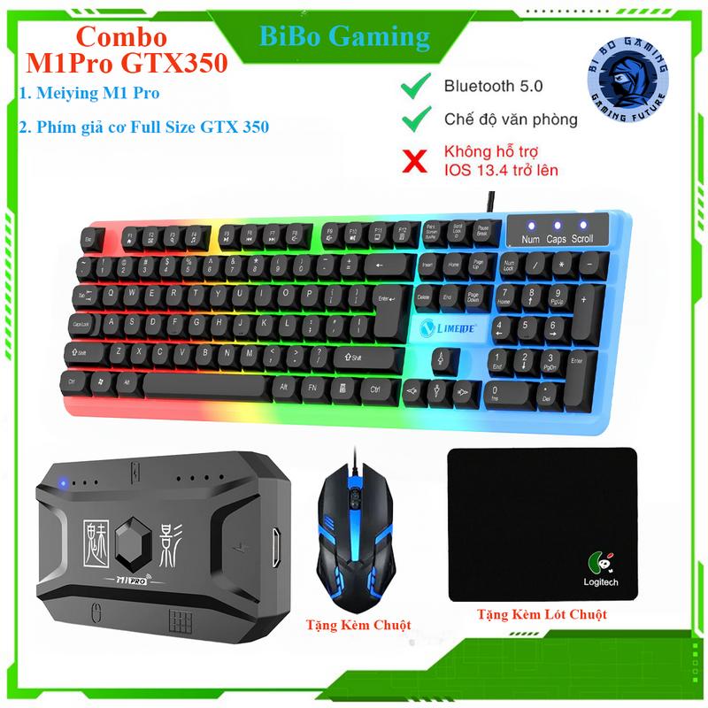 Combo Meiying M1 Pro, Bộ Chuyển Đổi Gaming kết nối Bluetooth 5.0 và Bàn Phím GTX350 Kèm Chuột, Hỗ Trợ Chơi Game Mobile PUBG, FF, MineCraft, Roblox