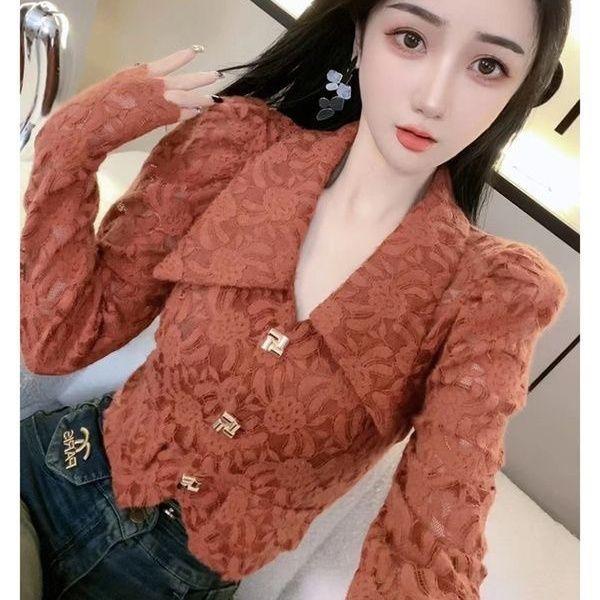 Áo Sơ Mi Thời Trang Sang Trọng, Thời Trang, Dành Cho Nữ, Hàng Mới Về Mùa Thu 2024, Áo Ren khoét Tay Phồng Bó Eo, Áo Sơ Mi Ngắn Women Top Shirt 2