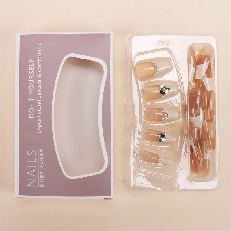 Red Book Popular Wearing Nail Medium and Long Milk White French 9K Glass Diamond Nail Art Finished Nail Sticker Nail Art Hot Selling Multi-choice Nail Art nail  sticker