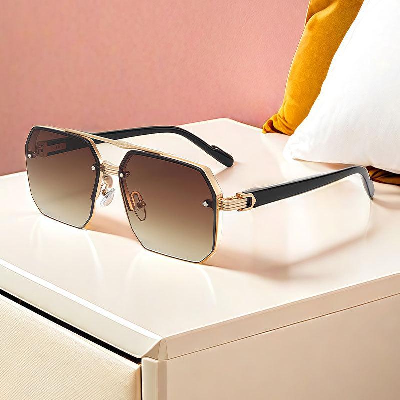 Sunglasses 2024 new model for boys, with a big face and slim appearance while driving. Advanced UV resistant half frame sunglasses with a square frame 0