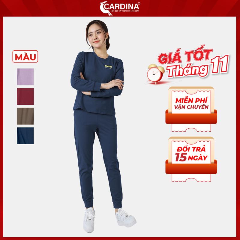 Đồ Bộ Thu Đông Nữ CARDINA Chất Cotton Cao Cấp Áo Dài Quần Dài Suông Dáng Thể Thao Năng Động 2BTF03