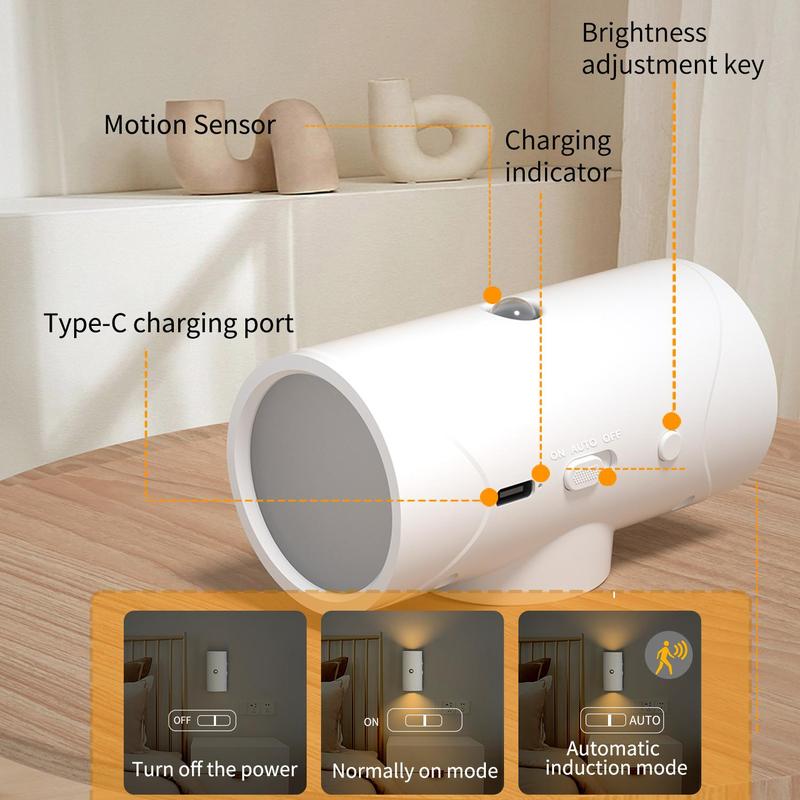 Product Introduction of Magnetic Smart Night Light, Rechargeable Motion Sensor LED Night Light, Adjustable Brightness Level Night Light for Bedroom, Hallway Stairs, Entrance 5