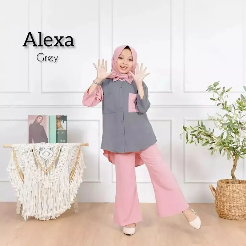 FASHION SET KIDS | Setelan Anak Perempuan Terbaru | Kaos Anak | Baju Anak Kekinian Usia 7-8-9-10-11-12-13-14-15 Tahun Celana Crinkle Airflow Atasan Muslim Panjang Tanggung 5