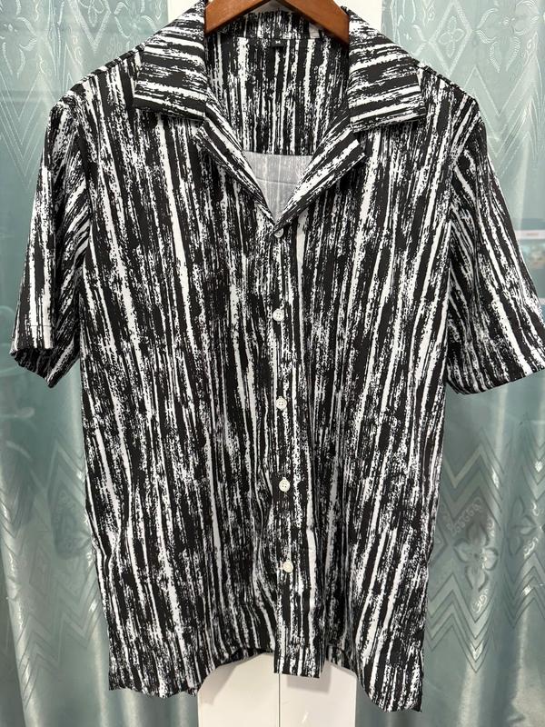 Áo Sơ Mi Cuban Hoạt Tiết Lụa Sơn Nước Vải Lụa Siêu Mịn Nam Cổ Cuban Menswear Shirt