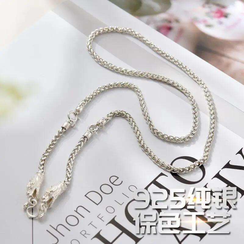 squama Thai Buddha long Head dragon Scale twist Sterling Thailand Amulet Tag Long Pendant chain sier Necklace mykj.SG 8.6