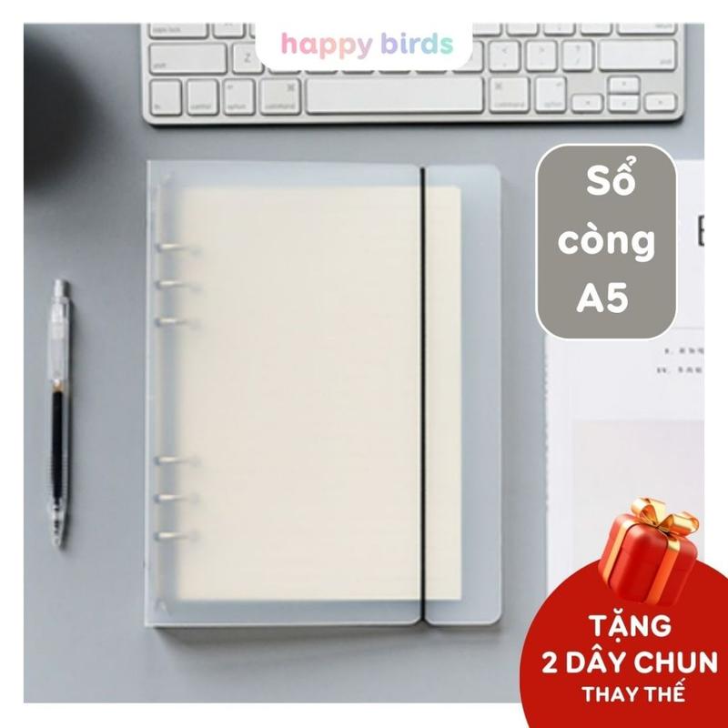 Sổ còng vở kẻ ngang caro dot A5 ruột giấy refill dày sổ tay vở còng binder dây chun sổ lò xo planner journal Happy Birds