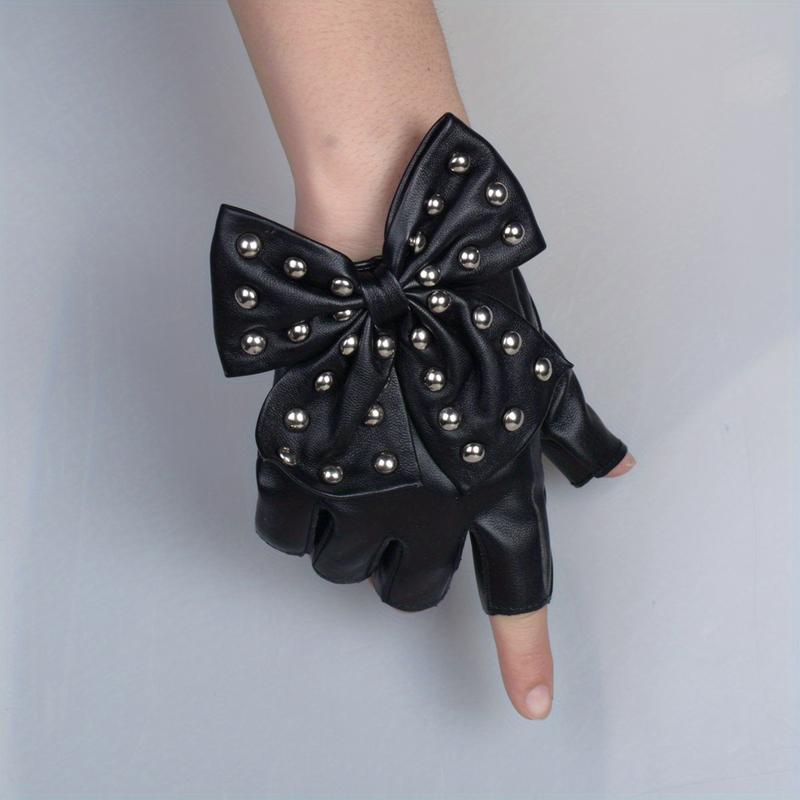 PU Leather Gloves Punk Dance Performance Half Finger Gloves Hip Hop Elastic Gloves Women 2