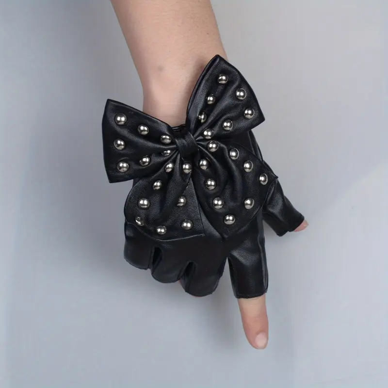 PU Leather Gloves Punk Dance Performance Half Finger Gloves Hip Hop Elastic Gloves Women 2
