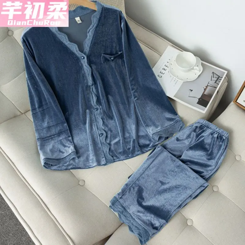 Đồ Ngủ Nhung Kim Cương, Cao Cấp, Dành Cho Nữ, Mùa Thu Và Mùa Đông, Bộ Đồ Mặc Nhà Dài Tay, Phong Cách Pháp Ngọt Ngào, Hàng Mới Về 2024, Cổ Búp Bê Cạp Cao Women 3