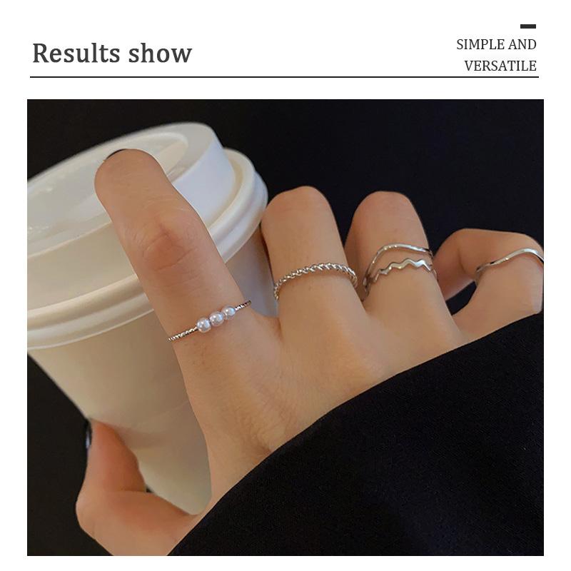 Set 5 Cái / bộ Bộ Nhẫn Trái Tim Zircon Vàng Thanh Lịch Mở Bạc Nhẫn Có Thể Điều Chỉnh Cho Nữ Phụ Kiện Trang Sức