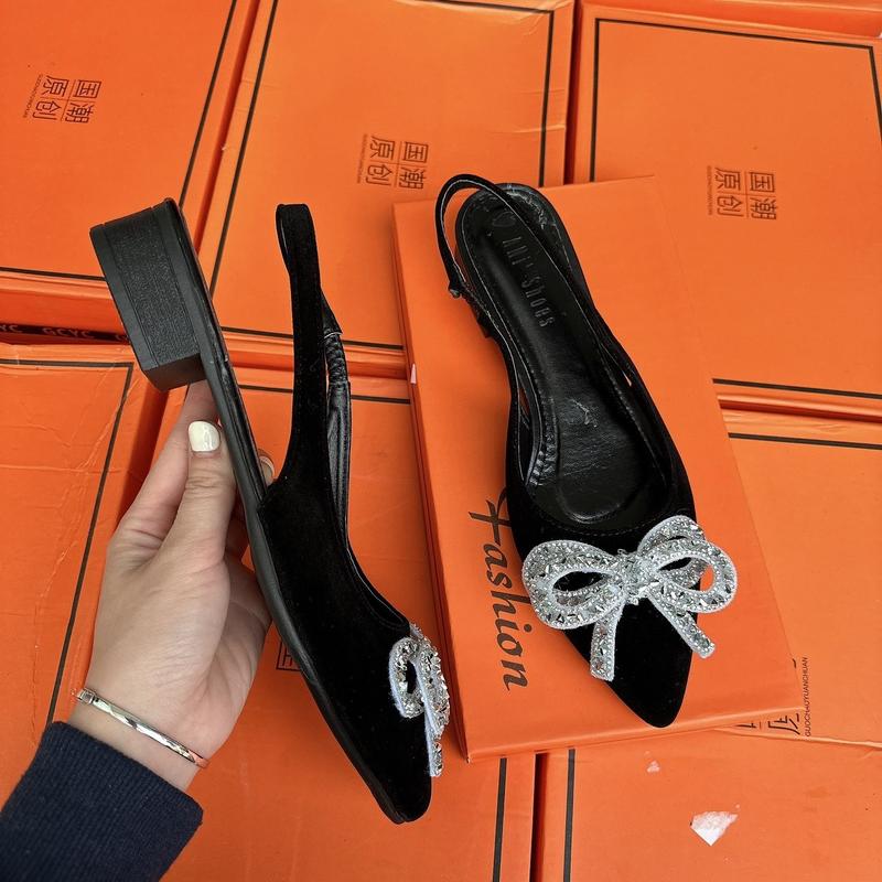 Giày sandan hở gót mũi nhọn 3 phân nơ đá hottrend Shoes