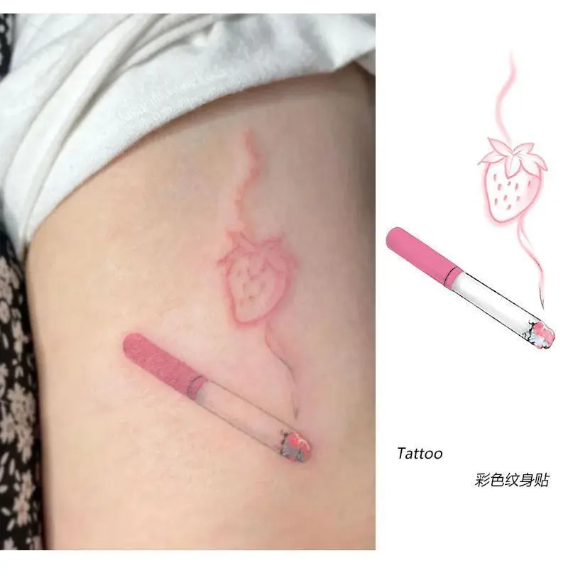 Miếng Dán Hình Xăm, Thiết Kế Dâu Tây Mới, Tươi Mới Và Đầy Màu Sắc, Ngọt Ngào Và Ngầu, Không Thấm Nước, Dùng Một Lần, Thích Hợp Cho Học Sinh, Có Thể Giặt Được, Miếng Dán