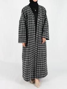 Women's Plaid Print Long Sleeve Coat, Elegant Open Front Outerwear for Fall & Winter, Ladies Clothes for Daily Wear, Modest Clothes