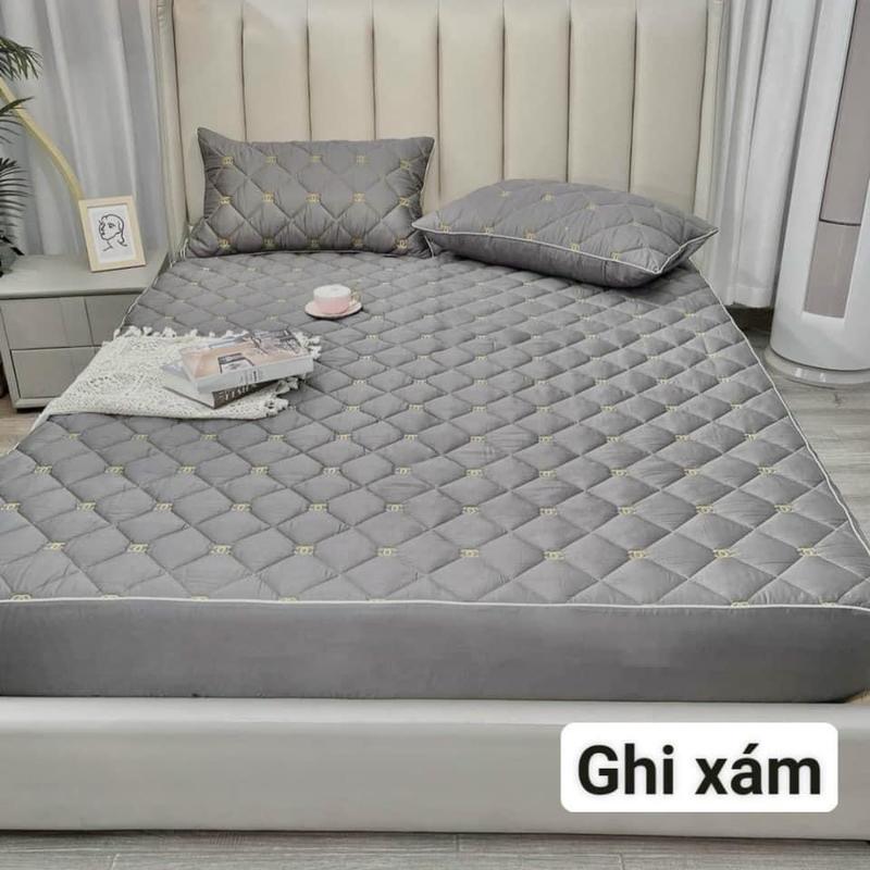 Bộ ga giường trần bông phi lụa đủ kích thước, ga giường bọc đệm (5-12cm) mềm mại