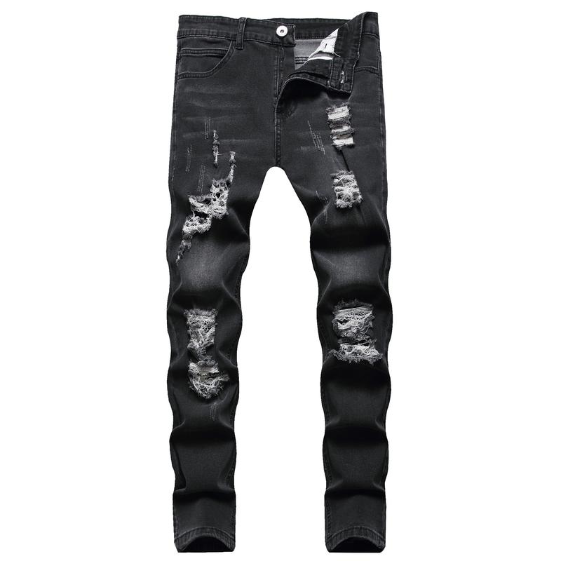 Product Introduction of Men's jeans ripped model casual slim fit skinny men's all-match street fashion 30