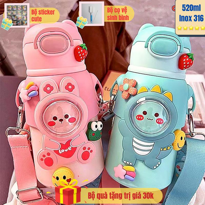 Bình Nước Giữ Nhiệt Thú Cưng 2 Lớp Inox 316 Có Ống Hút Hiệu Quả Giữ Nhiệt Trên 6 Tiếng Dung Tích 520Ml (Tặng kèm bộ vệ sinh bình và sticker)  - BN026 binh  giunhiet