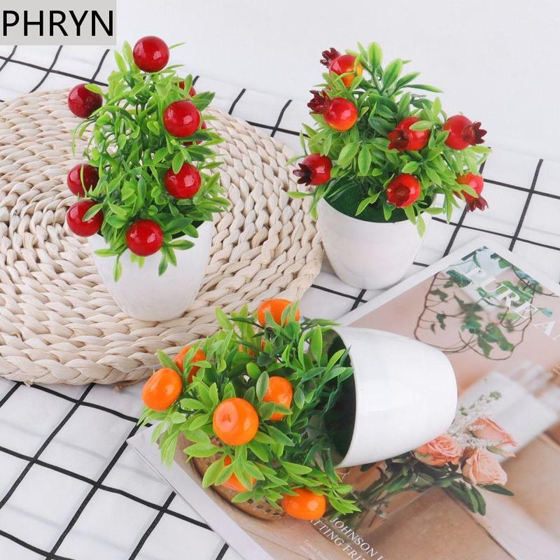 Đạo Cụ Chụp Ảnh Phryn, Đồ Trang Trí Sàn Cửa Sổ, Cây Nhân Tạo Trong Chậu Cây, Bonsai, Quả Mọng Cam Và Ớt, Đồ Trang Trí Nhà Cửa 0