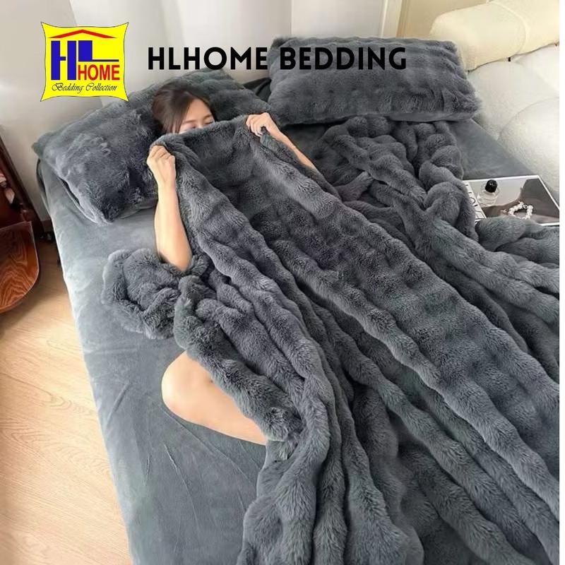 Bộ chăn ga nỉ lông hồ li HLHOME cao cấp mềm mịn bồng bềnh không tích điện