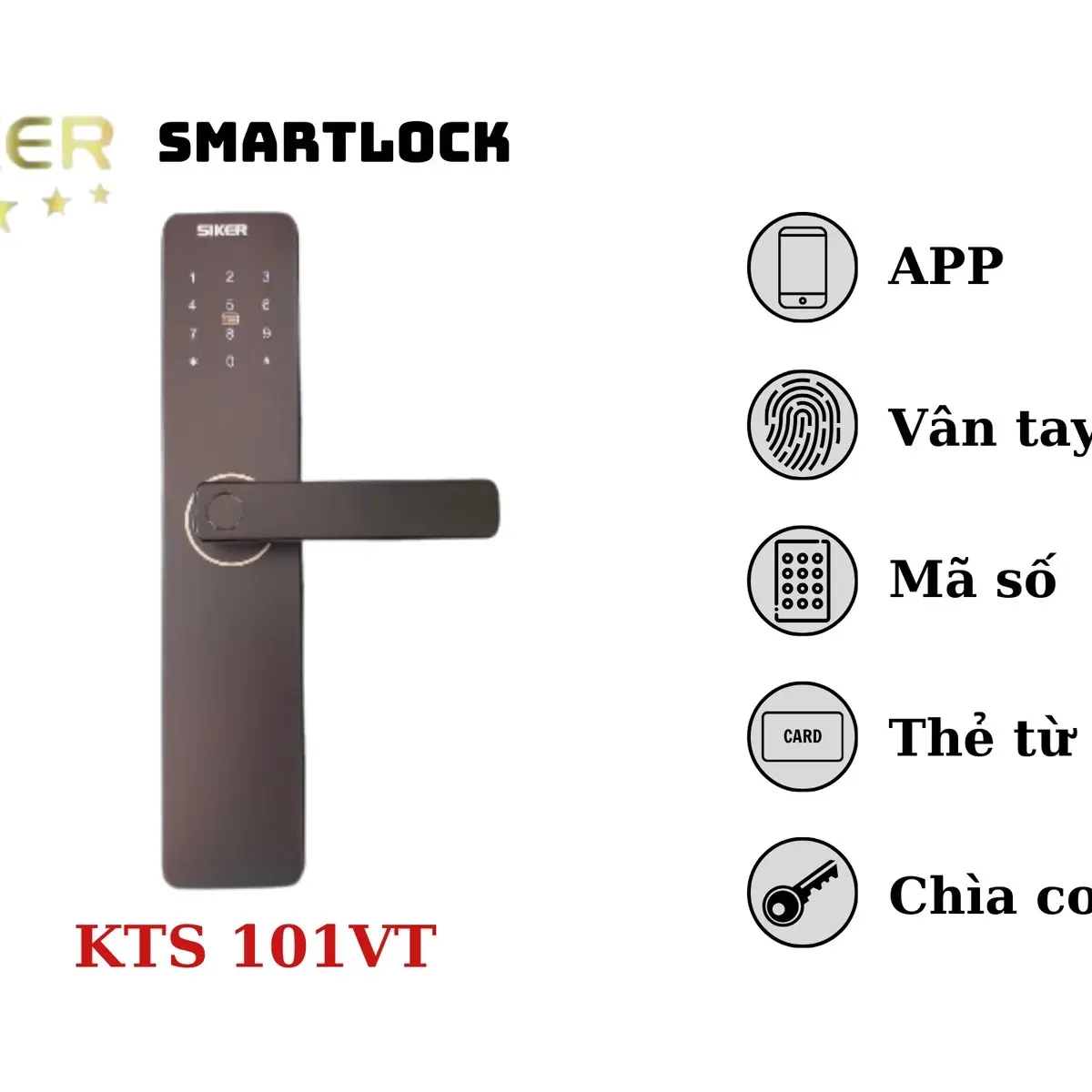 Khóa vân tay Siker KTS-101VT lắp cửa gỗ, cửa thép, composite