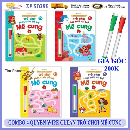 Combo 4 Sách Trò Chơi Mê Cung Phát Triển Trí Tuệ 1234 Tặng Kèm 2 Bút - Phiên Bản Wipe Clean Viết Xóa Được Dành Cho Trẻ 2-6 Tuổi 0