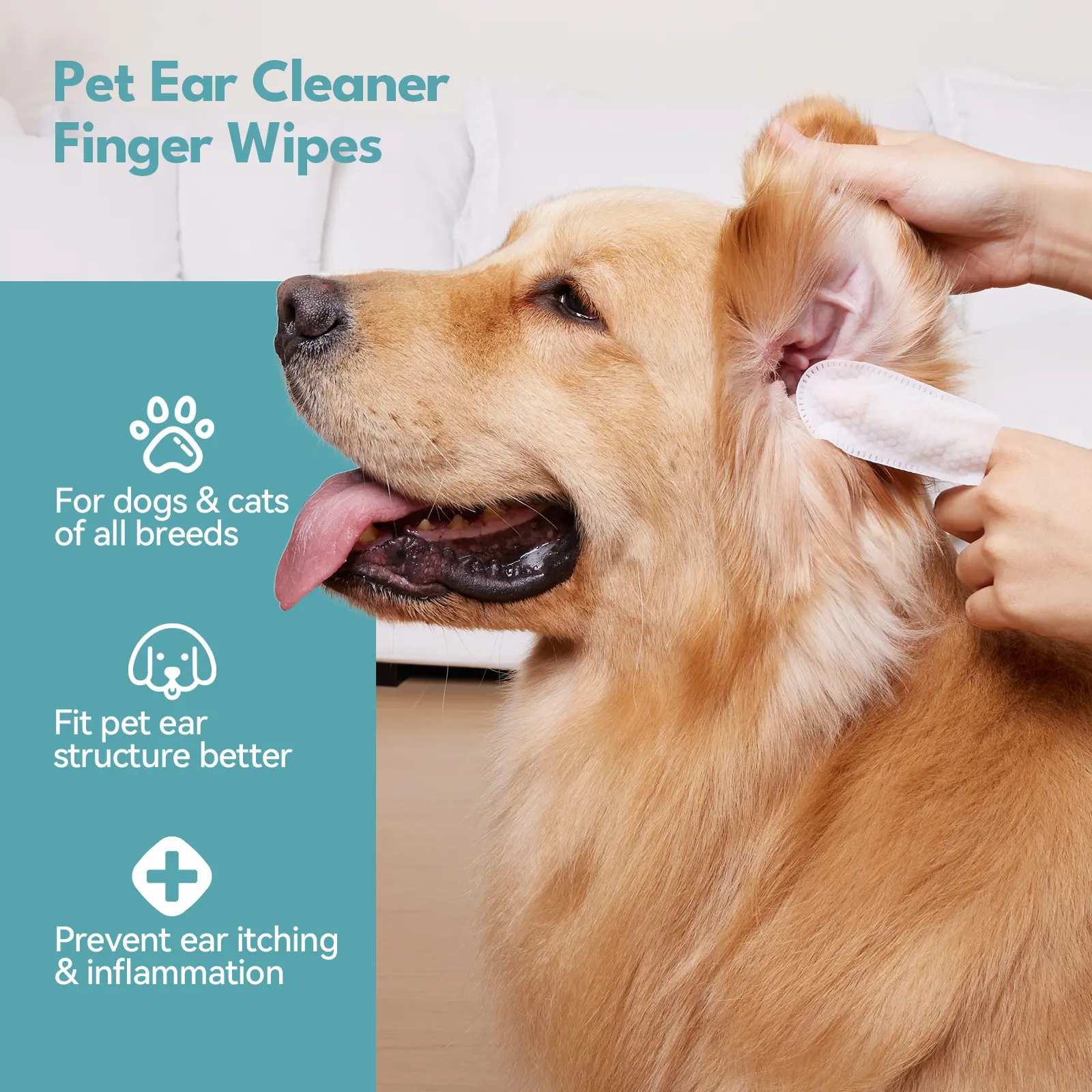 PET Ear Finger Wipes For Dogs Cats Gently Remove Ear Wax Debris Sooths Deodorizes Relieve Itching Inflammation All Natural Ingredients 50 Count