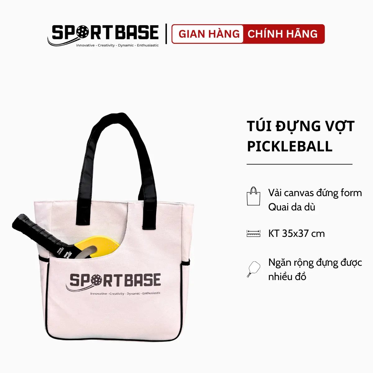 Túi đựng vợt Pickleball Sportbase vải canvas quai da nhiều ngăn, KT 35x37cm