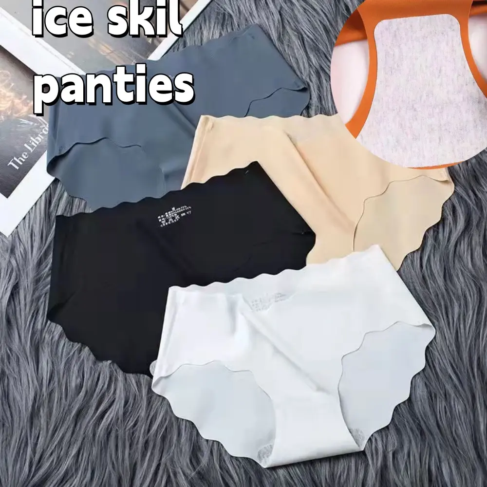 Ice Silk Panties Women's Mid-waist Cotton Breathable Crotch Seamless One-piece  Ladies Panties Briefs For Ladies Womenswear Comfortable
