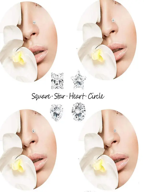 Rhinestone Decor Heart & Star Design Nose Studs, Nose Studs Piercing Jewelry for Women Girls, Nose Stud for Daily Wear, Body Jewelry for Party, Daily Decor 7