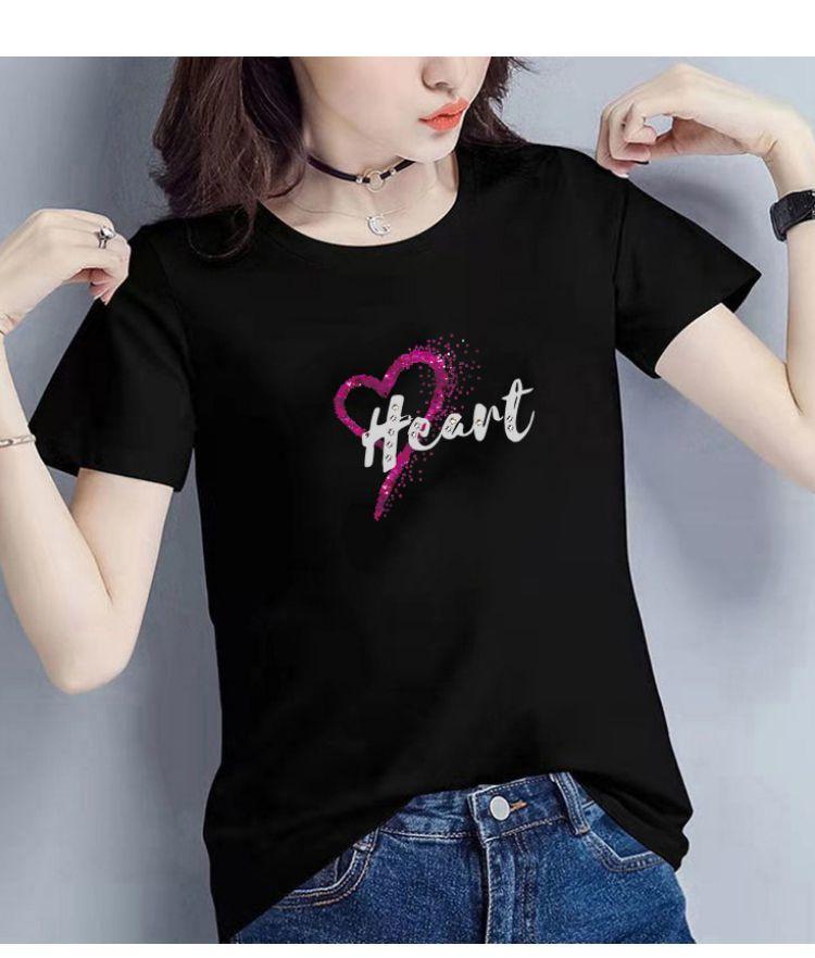 Product Introduction of Áo Thun Cotton Ngắn Tay Màu Đen, Dành Cho Nữ, Chất Liệu Cotton Nguyên Chất, Phong Cách Hàn Quốc Mới Mùa Hè, Dáng Rộng Vừa Vặn, Tay Lửng Dễ Phối Đồ Thường Ngày, Áo Thun In Họa Tiết, Hợp Xu hướng 15