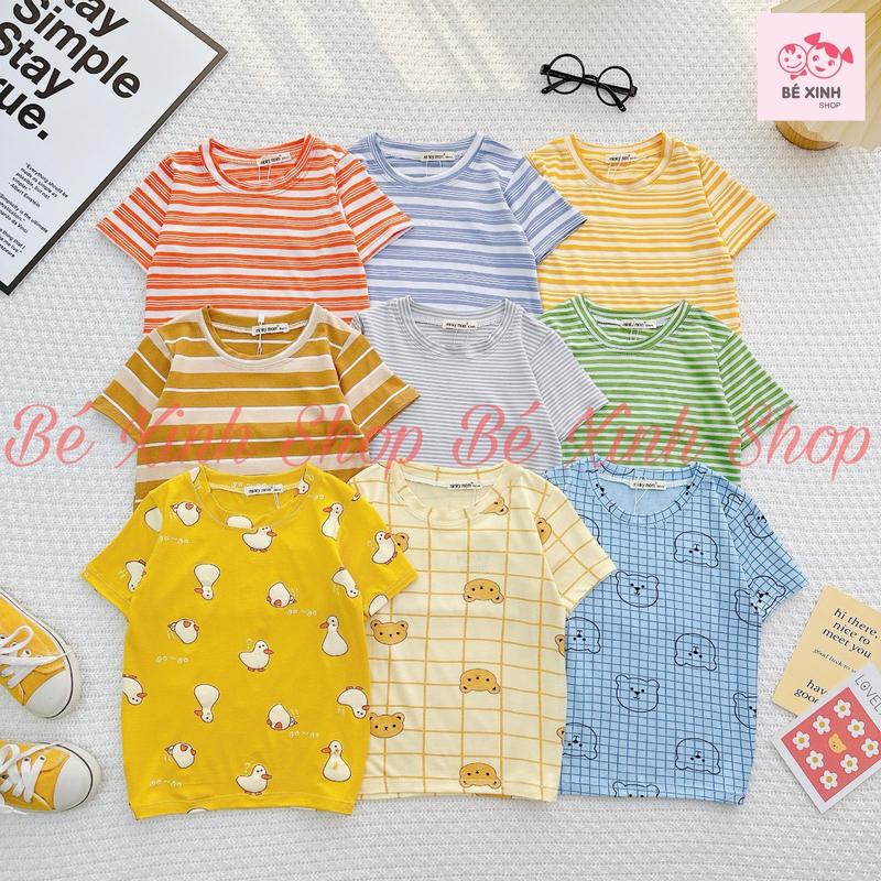 Áo lẻ thun lạnh cộc tay cho trẻ em bé trai bé gái 8-18kg chất thun lạnh mềm mịn mát mã áo cộc tay be..xinh