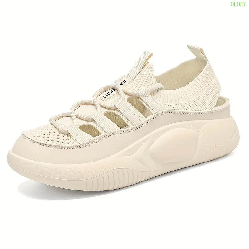 OLOEY Women's Breathable Low-Top Sneakers - Intricate Mesh & Flying Holes Design, Beige Synthetic Cover/Fabric Upper, Lightweight EVA Insole & Durable Rubber Sole for Spring/Summer Casual Shoes, Ladies Sneakers, Summer Footwear, Sporty Look, Comfortable F 6