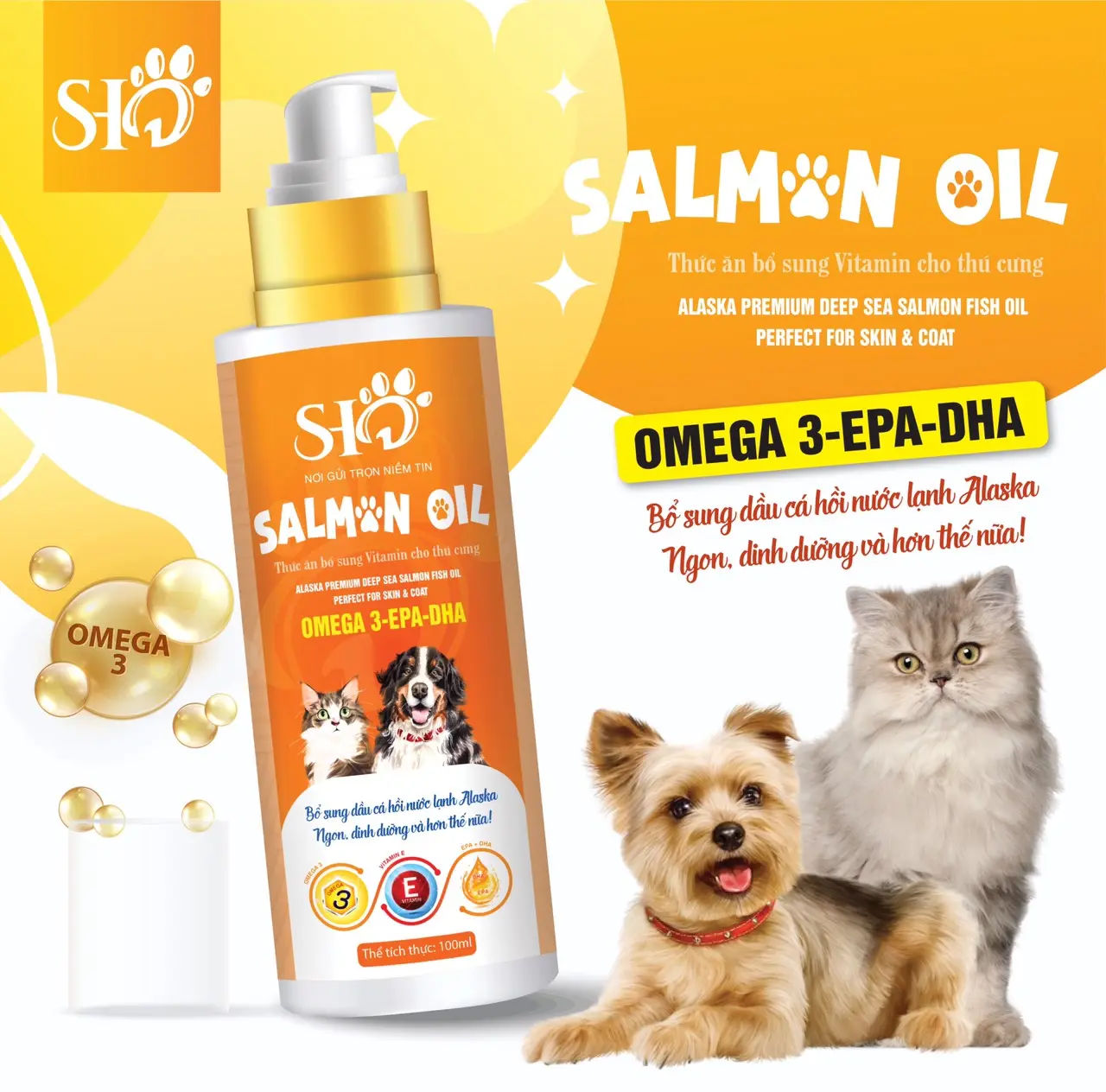 Dầu cái hồi omega 3_100ml SHD Giảm rụng lông, óng mượt