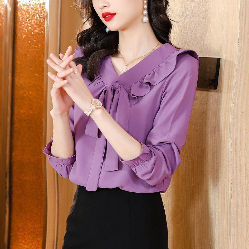 Product Introduction of Áo Sơ Mi Dài Tay Áo, Cho Nữ, Thiết Kế Thắt Nơ Phong Cách Trẻ Trung Và Rực Rỡ, Áo Cánh Xếp Nhún, Áo Che Bụng, Thích Hợp Cho Mùa Xuân Và Mùa Thu, 2024 8