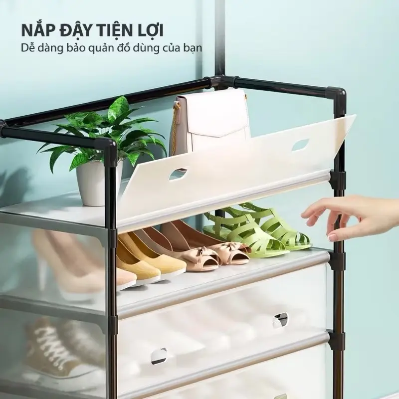 Kệ Giày 5 Tầng Chắn Bụi  Khung Thép Carbon Chịu Lực, Kệ Giày Chữ L Chống Bụi Sơn Tĩnh Điện Lắp Ráp Lắp Ráp 6