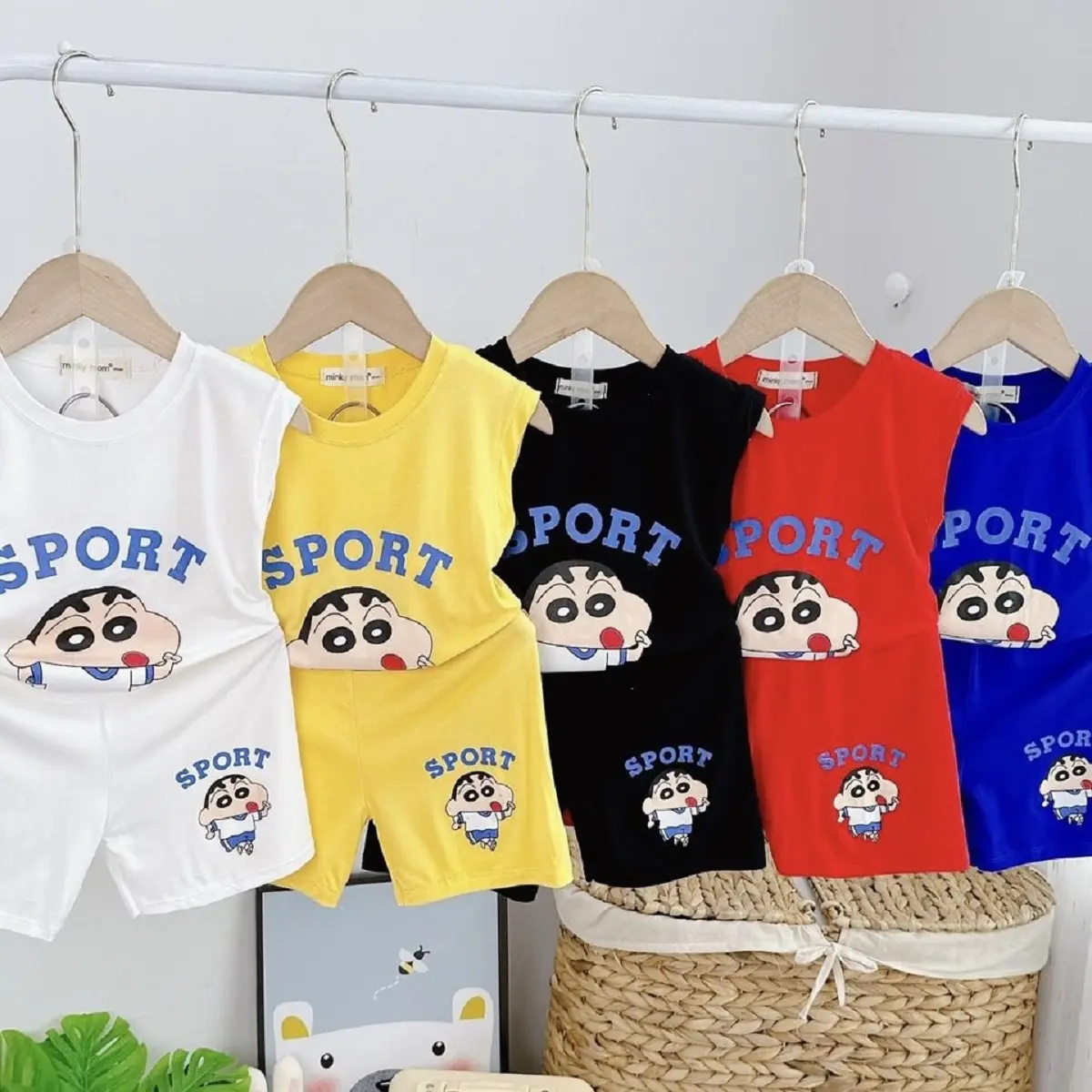 Bộ Sát Nách cho bé Trai, bé Gái ( 9-19Kg) Chất thun lạnh, mềm mát hình Shin dễ thương