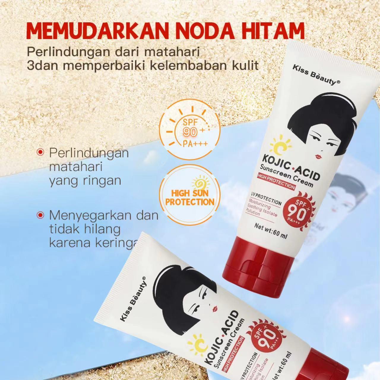 【Bpom】Kiss Beauty SPF90 PA+++ Kojic Acid Sunscreen Krim Tabir Surya Wajah & Badan 60g Antioksidan Vitamin C Teh Hijau Perlindungan UV Repair Moisturizing Skin