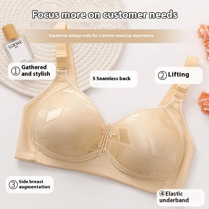 Đồ Lót Khối Thêu, Bề Mặt, Thiết Kế Mút Lên Và Không Đường May, Gợi Cảm Và Không Dây, Tập Hợp, Màu Trơn Đồ Lót, Dây Đai Điều Chỉnh, Thoáng Khí, 2025, Bán Chạy 4
