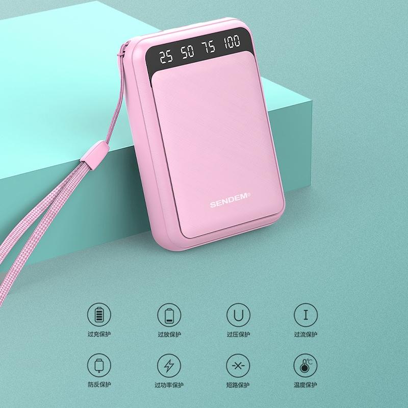 Sạc phòng Sendemn 10000mAh 2 giắc cắm - thời trang nhỏ gọn thiết bị cầm tay tụ hợp dây sạc tiện dụng 5