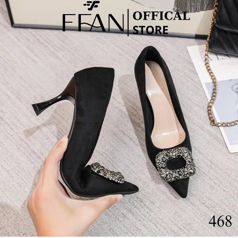 Giày cao gót nữ [da lộn mềm mại] mũi nhọn 468 đế nhọn 3 5 7 phân, đính đá FFAN STORE