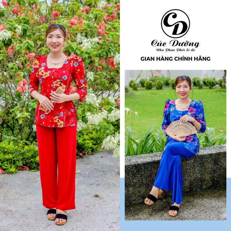 Bộ Quần Áo Bà Ba Tay Bồng Cổ Vuông Họa Tiết Hoa Mai Cúc Duyên Dáng Quần Ống Rộng Đi Chùa Đi Du Xuân NB-HMCCV