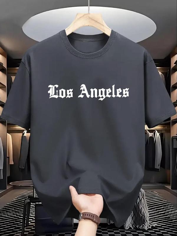 Men's Letter Print Round Neck Tee, Regular Fit Casual Short Sleeve Crew Neck T-Shirt for Summer, Fashion Men's Top for Daily Wear 5