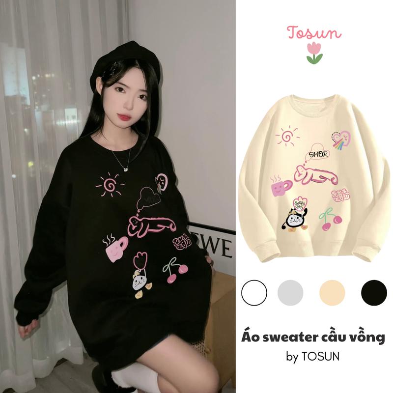 [TOSUN] Áo nỉ sweater chất nỉ bông hoạ tiết Cầu Vồng dễ thương form rộng unisex S17 1