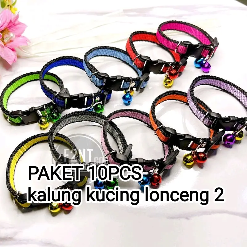 Paket 10pcs kalung kucing list hitam lonceng 2 0
