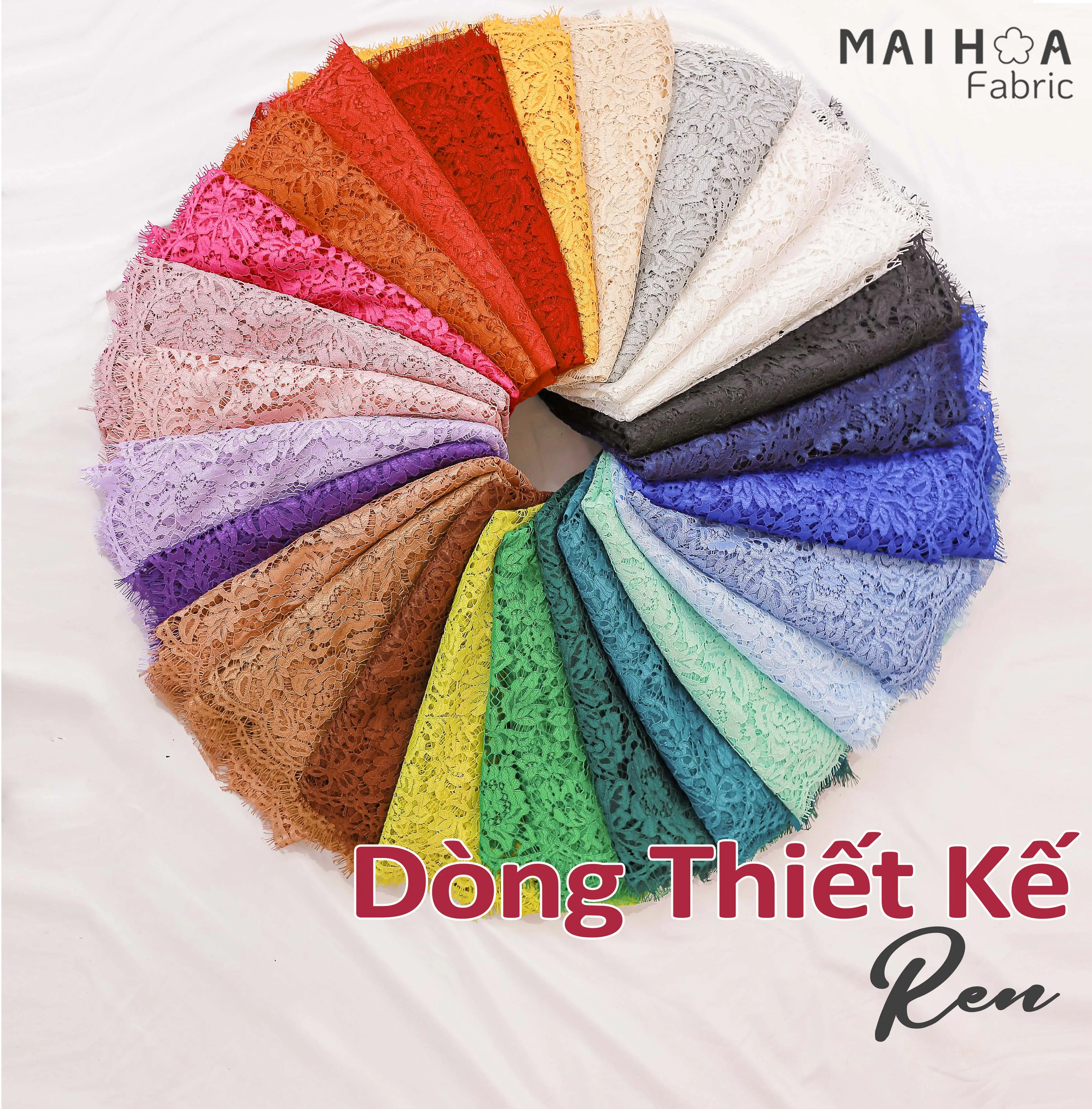 Vải ren hoa nổi cao cấp. Chất liệu cotton. Ren may quần áo, đầm thiết kế với họa tiết thêu sắc nét sang trọng. Vải ren hoa 27 màu sắc
