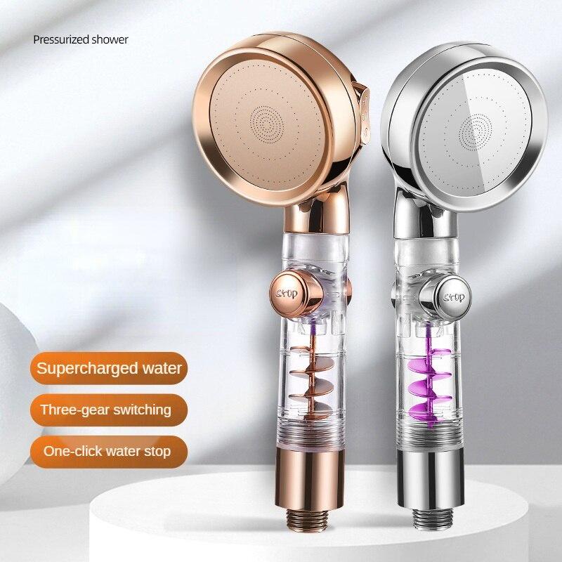  High Pressure Turbo Shower Head One-Key Stop Water Saving Magic Water Line Massage Showerheads Hand-held Filter Shower Head 