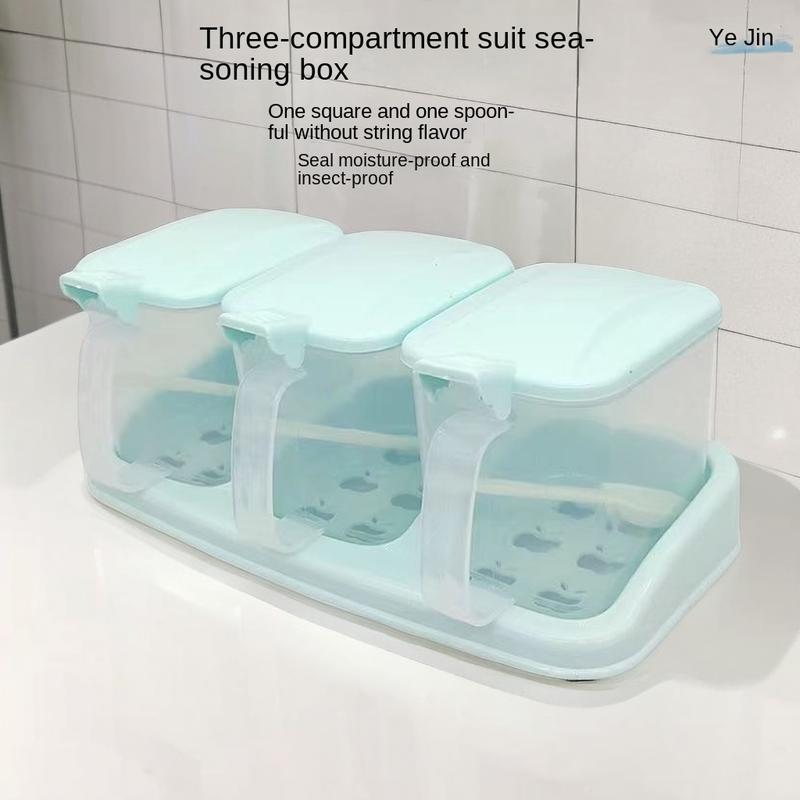 Product Introduction of Seasoning Box Household Kitchen Multi-Functional Seasoning Containers Salt MSG Storage Box Sugar and Salt Jar Multi-Grid Combination Suit 1