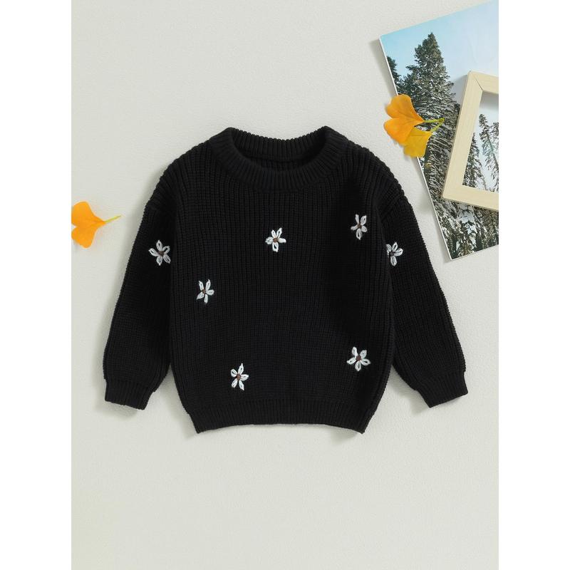 Baby Girl Sweater, Long Sleeve Crew Neck Flower Warm Knit Pullover 6