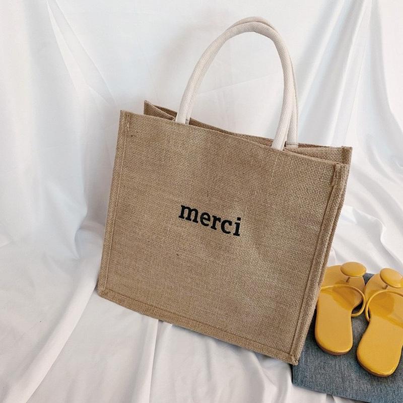 Túi Tote Cói Merci Có Tấm Lót Đáy Giữ Form Phong Cách Vintage Bag Nữ Chữ Nhật Hình Chữ Nhật